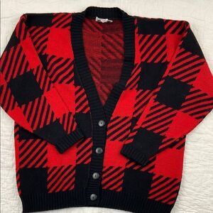 Vintage Cabin Creek Red and Black Checkered Cardigan Sweater size Medium